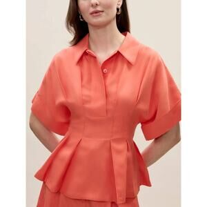 Rebecca Taylor Lena Shine Top in Coral US 4 S NWT Quiet Luxury Coastal Chic